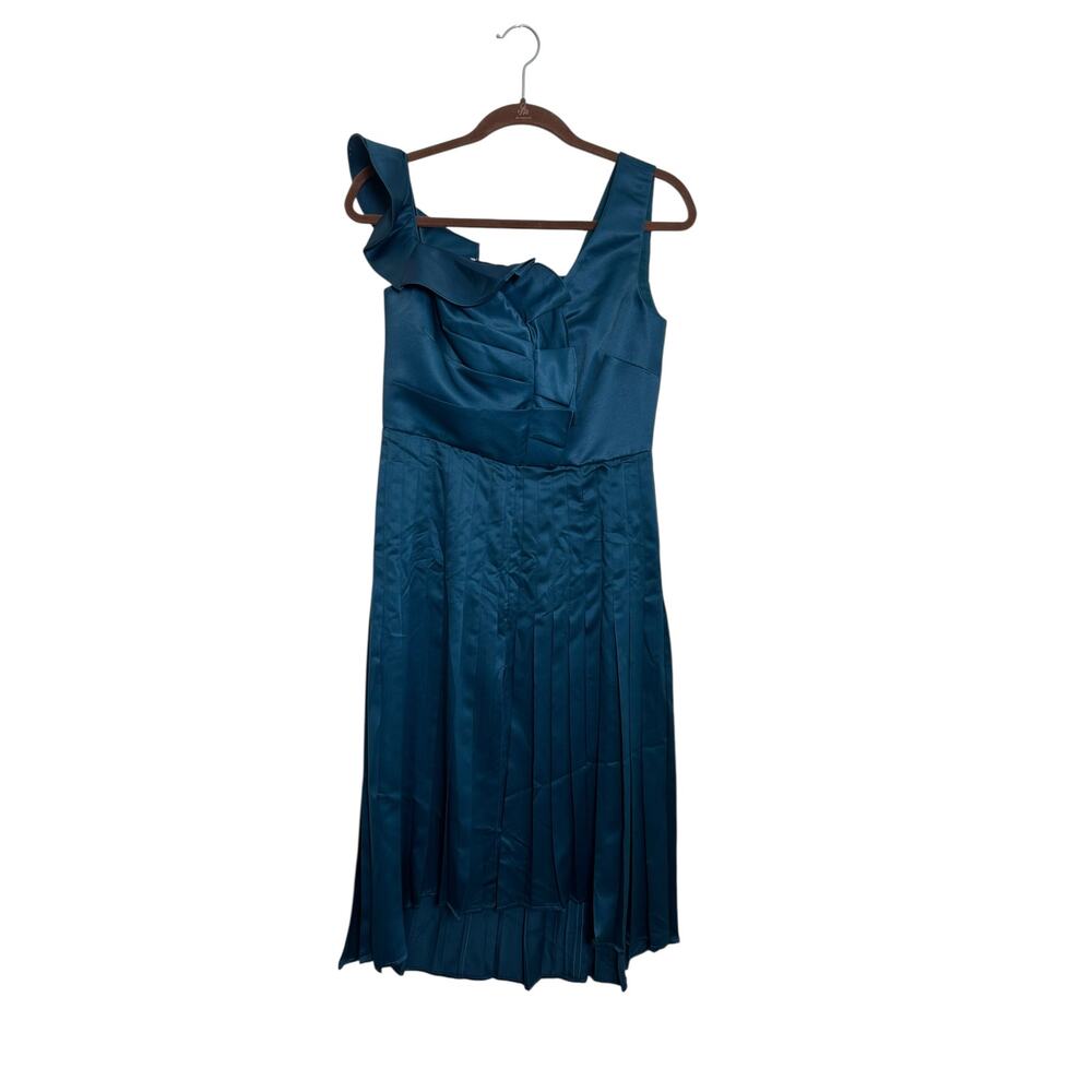 Flor Et.Al One Shoulder Teal Pleated Cocktail Dress Size 2 Asymmetrical Formal - Picture 3 of 10